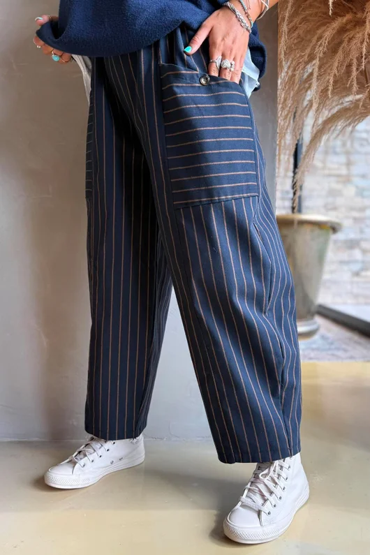 Burlington Stretch Button Pocket Barrel Pant Navy